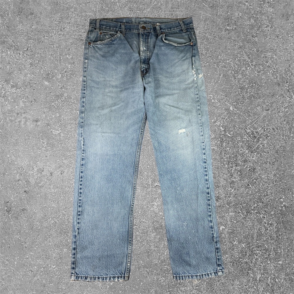 Levis 505 Orange Tab Straight Leg Jeans Mens 34x30 Blue Vintage Distressed 90s‎